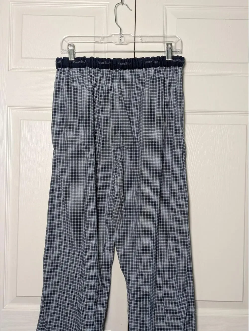Perry Ellis Men's Portfolio Plaid Pajama Pants, Blue, Size Medium, Cotton